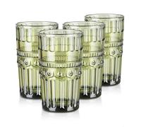 Joeyan 400ml Vasos de Cristal agua Colores,Juego de 4 Verde Vasos Altos de Vidrio con Relieve Geométrica,Decoración Modernos Cristalería para Refrescos,Café,Té,Cerveza,Leche,Cócteles,Apto Lavavajillas