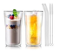 Joeyan 500ml Tazas de Café de Cristal Grande, Juego de 2 Tazas de Vidrio Borosilicato, Vaso Termico Frio de Doble Pared Transparente,para Té,Cerveza,Agua,Latte,Leche,Cappuccino,Macchiato,Sidra