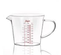 Joeyan 510ml/17oz Vaso Medidor de Vidrio, Baso Batidora para Café,Leche,Cóctel y Matcha, Taza Con Asa,Doble Escala ML/OZ/CUP y Pico en V, Resistente Borosilicato Jarra Cristal para Cocina,Barista