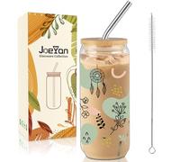 Joeyan 600ml Vasos Bohe de Cristal con Tapa y Pajita, Vasos de Vidrio Diseño Atrapasueños y Herradura de la Suerte, Tazas para Cóctel,Matcha,Café Helado,Smoothie,Bubble Tea, Regalo Para Amigos Colegas