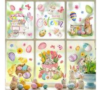 Joeyan 9 Hojas Pegatinas Pascua Cristales Ventanas,70 PCS Vinilos Electrostáticas Doble Cara con Huevos,Conejos y Flores,Autocolantes Adornos Escaparate,Stickers Reutilizable,Niños Easter Decor Regalo