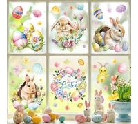 Joeyan 9 Hojas Pegatinas Pascua Cristales Ventanas, 81 PCS Vinilos Electrostáticas de Doble Cara con Conejos,Huevos y Flores, Autocolantes Adornos Escaparate, Stickers Reutilizable Easter Decoration