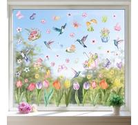 Joeyan 9 Hojas Pegatinas Primavera Ventanas Cristal,83 PCS Vinilos Electrostáticas de Doble Cara con Tulipanes Florales Mariposas y Pájaros, Stickers Reutilizable Decor para Casa,Hogar,Puertas,Tiendas