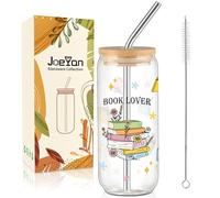 Joeyan Idea Regalo para Amantes Libros, 600ml Vasos de Cristal con Tapa y Pajita, Regalos de Cumpleaños para Lectores,Clubes de Lectura,Escritores,Ratones de Biblioteca,Profesoras y Bibliotecarias