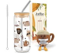 Joeyan Originales Regalos de Apoyo Emocional, Taza de Crochet Tejido a Mano & 600ml Vasos de Cristal con Tapa y Pajita, Idea Regalo para Amantes del café, Mujeres, Hombres, Amigos, Compañeros, Familia