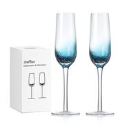 Joeyan Pack de 2 Copas de champán de Colores, 200ml Cócteles Vino Craqueladas Azules Hechas a Mano, Cristalería de única, Flauta Vidrio el Bar del Hogar, Fiestas, Regalos