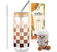 Joeyan Regalos para Hombre & Mujer,600ml Vasos a Cuadros de Cristal con Tapa y Pajita & Emotional Adorno de Tejido a Crochet, Aniversario Regalo o Día del Padre para Padre, Abuelo, Esposo, Padrino