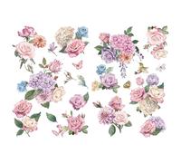Joeyan Transfers para Muebles, 2 Piezas Grande 42x30cm Pegatinas de Transferencia de Flores para Manualidades y Decoración DIY en Madera Vidrio Metal Lienzo Porcelana Papel Plástico, Rosas Románticas