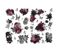 Joeyan Transfers y Pegatinas para Muebles y Manualidades, DIY Decoración Patrones de Rosas Utilizados en Madera Vidrio Metal Lienzo Papel y Plástico, 2 Diseños de 30*43cm, Rosa negra de la perdición