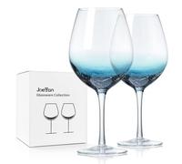 Joeyan Vasos de Vino Grieta Soplado a Mano 630ml - Juego de 2 Azul Copa de Vino de Cristal - Copa de Vino Tinto o Blanco para Casa, Restaurante y en Fiestas