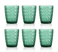 Joeyan Verde Vasos de Agua con Relieve,Vasos de Vidrio Cristalería,Tazas de Agua para Soda Cóctel Té Jugo Bebidas Leche,300 ml,Juego de 6,Apto para Lavavaj
