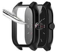 Joeyu Msm-case Mit Gehärtetes Glas Displayschutz Schutzhülle Kompatibel für Amazfit GTS 4,Hard PC Rundum Displayschutz Ultradünne Blasenfreie Gegen Kratzer Schutzhülle -Schwarz [2 Stück]