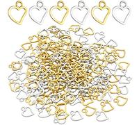 Joez Wonderful 120 dijes huecos en forma de corazón, metal plateado y dorado, pequeños colgantes de amor para manualidades, joyería hecha a mano, aretes, para hacer collares, llaveros, pulseras, accesorios, Metal, Metal