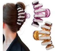 Joez Wonderful 2 pinzas grandes para el pelo con diamantes de imitación, horquillas de cristal para cabello grueso, pinzas de pelo de moda, accesorios para el cabello para mujeres (café + rojo vino)