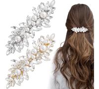 Joez Wonderful 2 pinzas para el pelo con diamantes de imitación, accesorios para el cabello de novia con perlas para mujer, horquillas de cristal brillante, pasadores de pelo de flores elegantes para