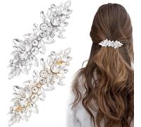 Joez Wonderful 2 pinzas para el pelo con diamantes de imitación, accesorios plateados para el cabello para mujer, horquillas de cristal brillante, pasadores de pelo de flores elegantes para boda