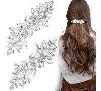 Joez Wonderful 2 pinzas para el pelo con diamantes de imitación, accesorios plateados para el cabello para mujer, horquillas de cristal brillante, pasadores de pelo de flores elegantes para boda,