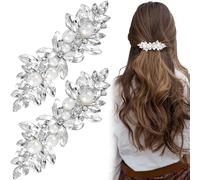 Joez Wonderful 2 pinzas para el pelo con diamantes de imitación, accesorios plateados para el cabello para mujer, horquillas de cristal brillante, pasadores de pelo de flores elegantes para boda