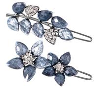 Joez Wonderful 2 pinzas para el pelo vintage con diamantes de imitación, pasadores de pelo de tinta azul, pinzas decorativas para el pelo de flores, accesorios formales para el cabello para bodas,