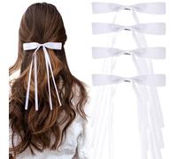 Joez Wonderful 4 lazos para el pelo, lazos de cola larga, bonitos pasadores de lazo, accesorios para el cabello para mujer (blanco)