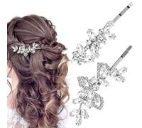 Joez Wonderful 4 pinzas para el pelo con diamantes de imitación, horquilla de boda con hojas de cristal, accesorios para el cabello de novia, pasadores de pelo de diamante brillante para mujeres,