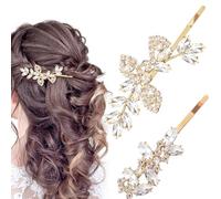 Joez Wonderful 4 pinzas para el pelo con diamantes de imitación, horquilla de boda con hojas de cristal, accesorios para el cabello de novia, pasadores de pelo de diamante brillante para mujeres