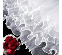 Joez Wonderful Papel de regalo de flores de 4.37 yardas, borde perlado, papel de regalo de ramo blanco, papel de malla de envoltura floral para San Valentín, suministros de floristería, embalaje de