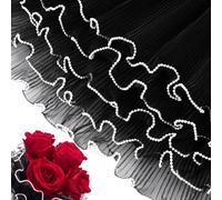 Joez Wonderful Papel de regalo de flores de 4.37 yardas, borde perlado, papel de regalo de ramo negro, papel de malla de envoltura floral para San Valentín, suministros de floristería, embalaje de