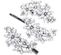 Joez Wonderful Pinzas para el pelo, 3 piezas de accesorios para el cabello de flores de cristal, horquillas plateadas con diamantes de imitación, tocado de boda para novias y mujeres (3 estilos)