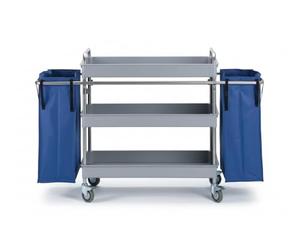 Jofel - AL50150, Carro Camarera Metálico, 3 Bandejas Grandes Y 2 Bolsas Laterales, Totalmente Desmontable, Para Horeca, Hoteles, Geriátricos, Residencias, Hospitales, Clínicas