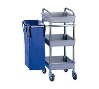 Jofel - AL50350, Carro Camarera Metálico, 3 Bandejas Pequeñas y 1 Bolsa Lateral, Totalmente Desmontable, Para Horeca, Hoteles, Geriátricos, Residencias, Hospitales, Clínicas