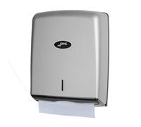 Jofel - Dispensador de Papel de Manos, Toallas Faciales, Dispensador de Papel Secamanos de Pared, hasta 600 Toallitas Zig-Zag, Higiénico, Carcasa ABS, Valor AH37300, Plata