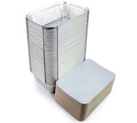JOFISA 100 Bandejas de Aluminio Desechables con Tapa Envases para Comida para Llevar, Horno, Congelador - Recipientes de Aluminio con Tapas para Alimentos, Reutilizables y Resistentes (500 ml)