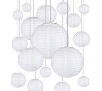JOFLVA Farolillos de Papel 20Piezas Linternas de Papel Blanco Colgantes 10,15, 20, 25, 30 cm Linternas Decorativa de Redonda para Jardín Exterior Fiesta Boda Aniversario