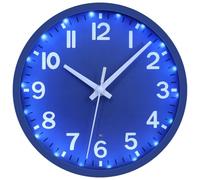 JoFomp Relojes de pared LED que funcionan con pilas, relojes de pared luminosos azules de 12 pulgadas para decoración de sala de estar, reloj de pared con luz silenciosa para dormitorios, control de