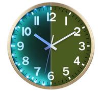 JoFomp Relojes de pared verdes que funcionan con pilas, brillo nocturno, control de sonido de 8 pulgadas que brillan en la oscuridad, relojes de pared para decoración de sala de estar, reloj de pared