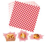 JOFONY 100 hojas de papel alimenticio antiadherente a cuadros, 22 x 22 cm, a cuadros rojos y blancos, papel recubierto de cera, adecuado para comidas preparadas, barbacoas, sándwiches, hamburguesas