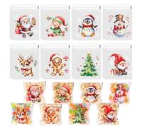 JOFONY 120 bolsas autoadhesivas para caramelos, 10 x 10 cm, transparentes, 8 estilos, bolsas de celofán para fiestas de Navidad, dulces, galletas, aperitivos