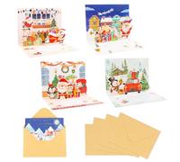 JOFONY 3D Tarjetas de Navidad con sobre 4 piezas, juego de tarjetas navideñas tipo pop-up, tarjetas postales de Navidad para familia, amigos y los mejores saludos navideños