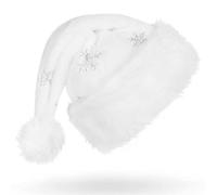 JOFONY Gorro de Papá Noel, gorro de Papá Noel blanco con copos de nieve plateados, gorro de Papá Noel, gorro de Papá Noel cálido y grueso, disfraces de Navidad para decoración navideña