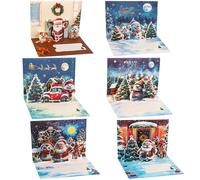 JOFONY Juego de tarjetas de Navidad con sobre (6 unidades), tarjetas postales para Navidad, tarjetas 3D desplegables para la familia, amigos, mejores felicitaciones navideñas