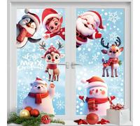 JOFONY Pegatinas de Navidad para ventanas, 8 hojas para Navidad, copos de nieve, Papá Noel, alce, imágenes para decoración de ventanas, puertas, escaparates