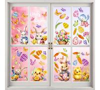 JOFONY Pegatinas de Pascua para ventanas, 8 hojas, pegatinas para ventanas de Pascua, autoadhesivas, con conejos de huevos de Pascua, decoración de ventanas para habitación infantil