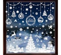 JOFONY Pegatinas para ventanas de Navidad, 244 unidades, autoadhesivas, blancas, reutilizables, para puertas de cristal, decoración de ventanas
