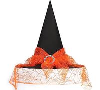 JOFONY Sombrero de bruja de Halloween, sombrero de bruja naranja con velo, accesorios para brujas, sombreros de bruja para Halloween, fiestas de disfraces, fiestas de disfraces
