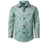 JOGAL Camisa de manga larga con botones para hombre Funky Christmas Print Papá Noel, verde, L