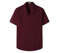 JOGAL - Camisas guayabera cubanas de manga corta para hombre, camisa casual con botones para la playa, Borgoña, XX-Large
