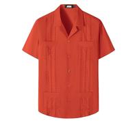 JOGAL - Camisas guayabera cubanas de manga corta para hombre, camisa casual con botones para la playa, Rojo ladrillo, X-Large