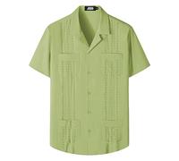 JOGAL - Camisas guayabera cubanas de manga corta para hombre, camisa casual con botones para la playa, Verde pálido, XX-Large