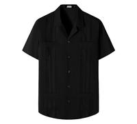 JOGAL - Camisas guayabera cubanas de manga corta para niños, camisa casual con botones para la playa, Negro, 6